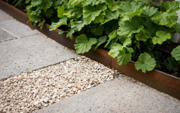 Natuurlijke stadstuin cortenstaal en bestrating